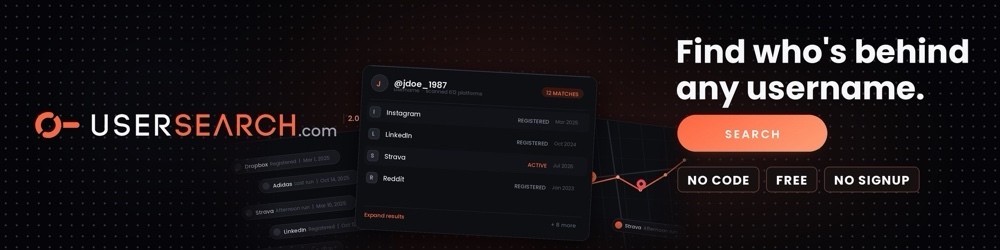 UserSearch.com: find who's behind any username. Search. No code, free, no signup.